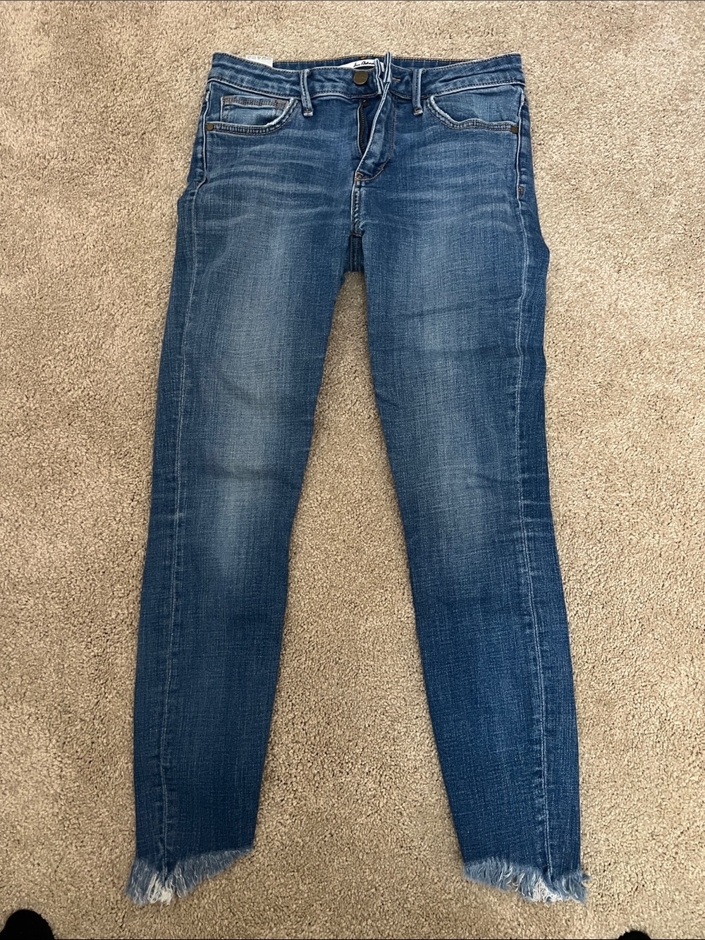 Sam Edelman Medium Blue Frayed-Hem Skinny Jeans